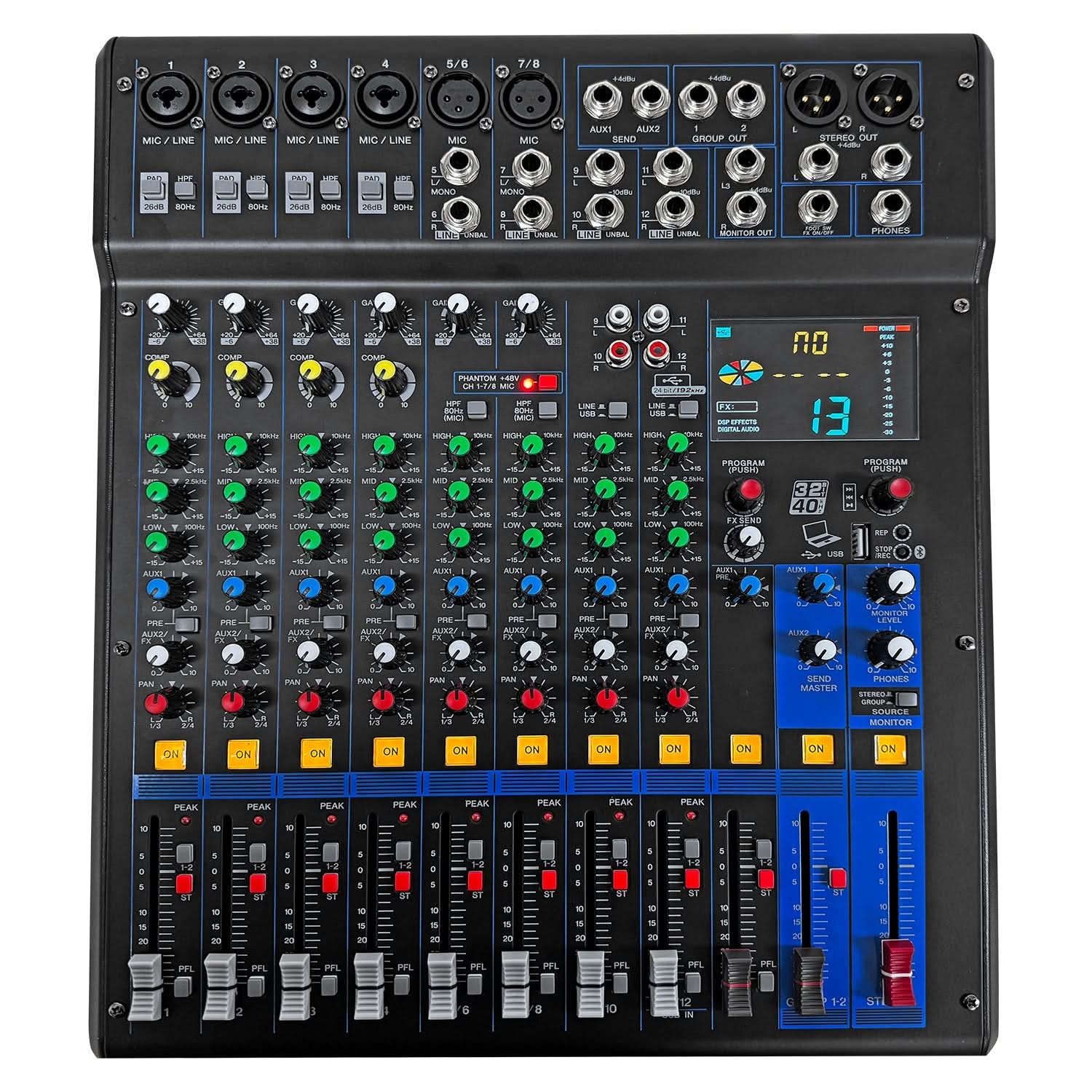 5Core Audio DJ Mixer 12 Channel Sound Board Console W 99 DSP Effect 48V Phantom Power